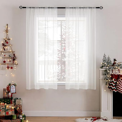 MIULEE 2 Panels Solid Color Sheer Window Curtains Elegant Window Voile Panels/Drapes/Treatment for Bedroom Living Room (54X45 Inches Ivory)