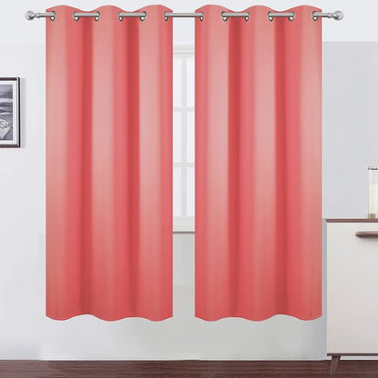 LEMOMO Coral Thermal Blackout Curtains/42 x 72 Inch/Set of 2 Panels Room Darkening Curtains for Bedroom