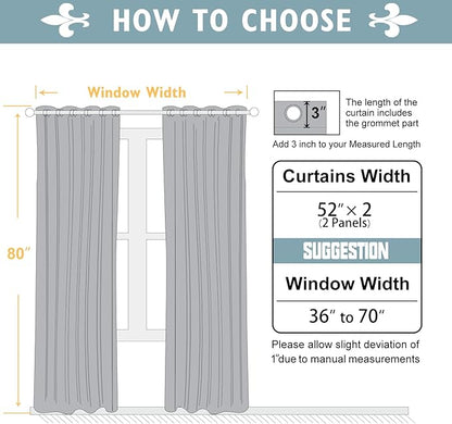 ChrisDowa Blackout Curtains 80 inches Long for Bedroom - 2 Panels Set Grommet Thermal Insulated Room Darkening Curtains for Living Room (Grey, 52 x 80 Inch)