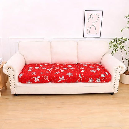 hyha Printed Couch Cushion Covers, Floral Sofa Covers Washable for 3 Cushion Couch, Stretch Pattern Outdoor Cushion Covers for Patio Furniture with Elastic Bottom(3 Packs, Snowflake Bell)