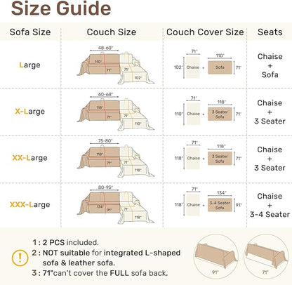 Sectional Couch Covers, 2 Pieces Washable L Shaped Couch Covers Sofa Blanket for Dogs Pet Friendly Sectional Sofa Slipcovers Furniture Covers,71"x118"+91"x134",(XXX-Large,Coffee)
