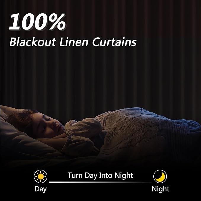 Guken Cream Linen Blackout Curtains 84 Inch Length 2 Panels Set for Living Room Bedroom Back Tab Thermal Insulated 100% Black Out Linen Drapes Room Darkening Window Curtains Ivory Natural