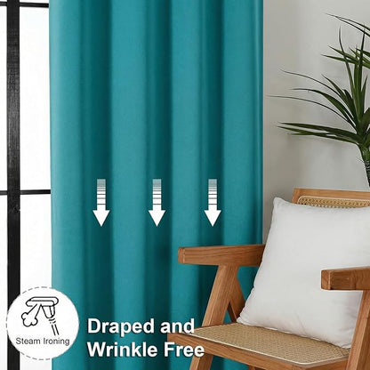 Simplebrand Ava Teal Blackout Curtains for Bedroom 72 Inch Length 2 Panels Set, Privacy Thermal Insulated Rod Pocket Door Window Curtains for Patio French Door Front Door, W40 x L72 Inch