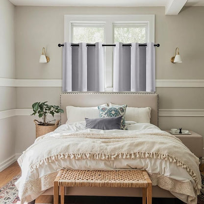 MIULEE Short Curtains for Windows - Greyish White Blackout Half Window Curtains Thermal Insulated Privacy Drapes for Kitchen Bedroom Bathroom Grommet Top Small Basement Tiers W40 x L36 Inch 2 Panels