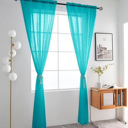 SpaceDresser Sheer Voile Window Treatment Rod Pocket Curtain Panels for Kitchen Bedroom Living Room Drapes Sunlight Filtering Privacy Semi Home Decor Assorted (Peacock Blue, 52 W x 45 L)