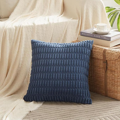 Fancy Homi 4 Packs Dusty Blue Decorative Throw Pillow Covers 20x20 Inch for Living Room Couch Bed Sofa, Rustic Farmhouse Boho Home Decor, Soft Plush Striped Corduroy Square Cushion Case 50x50 cm