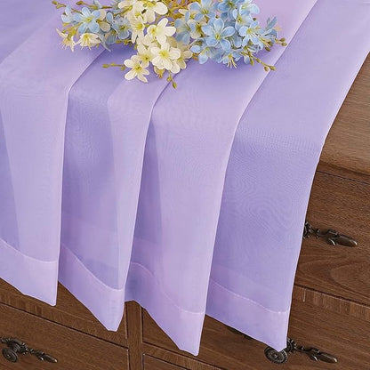 Window Sheer Curtains 45 Inches Length, Voile Short Curtains for Living Room Bedroom, Modern Soft Window Drapes 2 Panels Set, Top Dual Rod Pocket Design, Lavender, 2x42Wx45L Inches