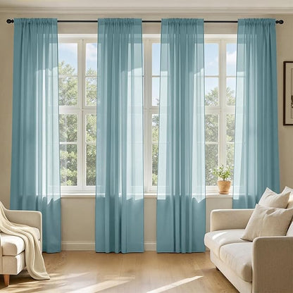 MIULEE Dusty Blue Sheer Curtains 72 Inches Long, 4 Panels Set, Light Filtering Rod Pocket Voile Drapes for Living Room and Bedroom, Airy Soft Fabric Window Treatments, 42 x 72 Inches