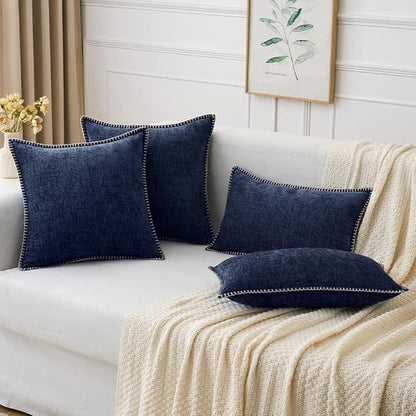 MIULEE Pack of 2 Couch Throw Pillow Covers 16x16 Inch Navy Blue Farmhouse Decorative Pillow Covers with Stitched Edge Soft Chenille Solid Dyed Spring Pillow Covers for Sofa Bed Living Room