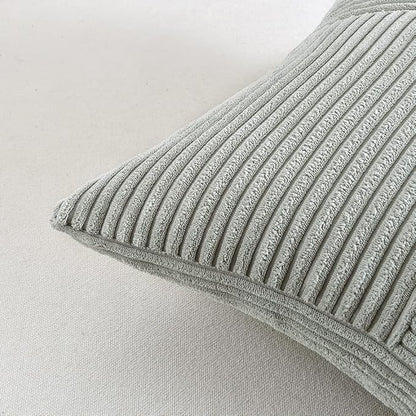 Fancy Homi 2 Packs Grey Long Lumbar Decorative Throw Pillow Covers 12x24 Inch for Couch Bed Sofa, Rustic Farmhouse Boho Home Decor, Soft Striped Corduroy Rectangle Accent Cushion Case 30x60 cm