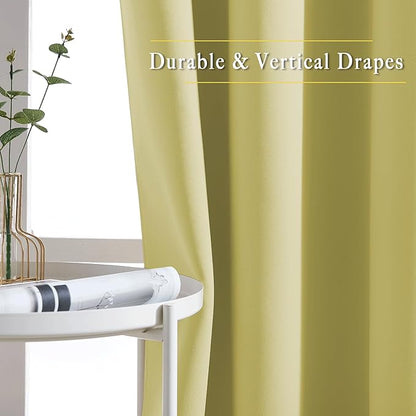 NICETOWN Paler Yellow Room Darkening Short Curtains for Bathroom - Triple Weave Grommet Thermal Insulated Window Treatment Light Blocking Drapes for Cafe/Home Office/Bedroom, W46 x L54, Set of 2