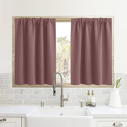RYB HOME Half Curtain Tiers 36 inch Length, Rod Pocket Summer Heat Blocking Thermal Insulated Short Blackout Curtains for Small Window, Width 34 by Length 36, Dusty Rose, 2 Panels