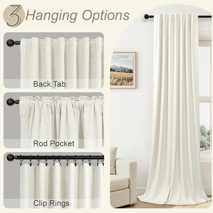 Cream Linen Blackout Curtains by Size 70 Inches Wide x 63 Inch Length Extra Wide Black Out Curtains for 72 Inches Width Bedroom Living Room Darkening Light Blocking Thermal Ivory Off White Drape 70x63