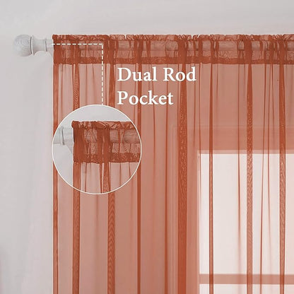 MIULEE 2 Panels Solid Color Sheer Window Curtains Elegant Window Voile Fall Panels/Drapes/Treatment for Bedroom Living Room (54X54 Inches Burnt Orange)