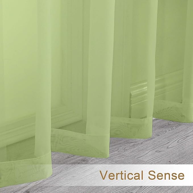 Chyhomenyc Lime Sheer Curtains 72 Inch Length 2 Panels, Light Filtering Soft Airy Rod Pocket Voile Window Curtain Drapes for French Door Bedroom Living Room, Each 42Wx72L
