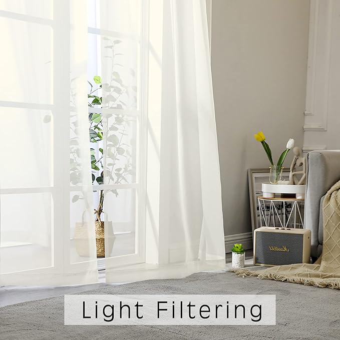OVZME Ivory Sheer Curtains 84 Inch Length 2 Panels for Bedroom, Elegant Light Filtering Sheer Ivory Curtains Window Treatment for Living Room & Sliding Glass Door, 1 Pair, Each 42Wx84L