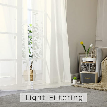 OVZME Ivory Sheer Curtains 84 Inch Length 2 Panels for Bedroom, Elegant Light Filtering Sheer Ivory Curtains Window Treatment for Living Room & Sliding Glass Door, 1 Pair, Each 42Wx84L
