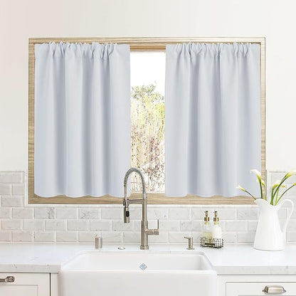 RYB HOME RV Curtains for Camper Windows, Mini Small Thermal Insulated Sunlight Heat Blocking Blocking Privacy Portable Curtains for Travel Trailer, Width 34 by Length 24, Greyish White, 2 Panels