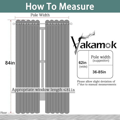 Yakamok Blackout Curtains Room Darkening Thermal Insulated Window Panels,Solid Grommet Top Drapes for Bedroom/Living Room(62Wx84L,Greyish White, 2 Panels)
