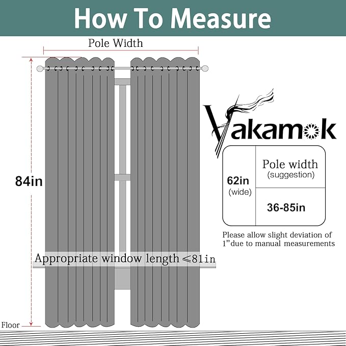 Yakamok Blackout Curtains Room Darkening Thermal Insulated Window Panels,Solid Grommet Top Drapes for Bedroom/Living Room(62Wx84L, Light Grey, 2 Panels)