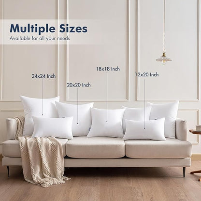 MIULEE Throw Pillows Inserts, Pack of 2 20x20 Inch 100% Virgin Fiber Filling Bed Couch Pillows
