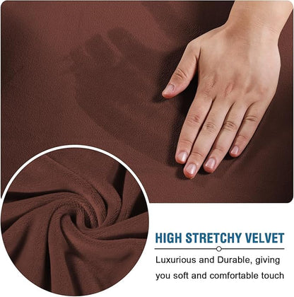 H.VERSAILTEX Real Velvet Plush 3 Piece Stretch Sofa Covers Couch Covers for 2 Cushion Couch Sofa Slipcovers Width Up to 90 Inch Feature Thick Soft Stay in Place (Sofa, Burnt Brick)