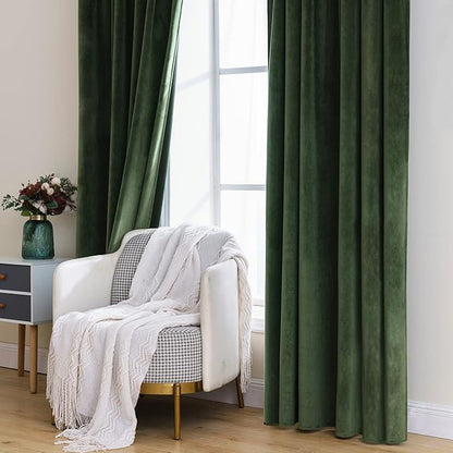 MIULEE Velvet Curtains 100 inches - Luxury Blackout Curtains for Bedroom Living Room Thermal Insulated Super Soft Window Drapes Rod Pocket & Back Tab, Olive Green, W52 x L100 inches, 2 Panels
