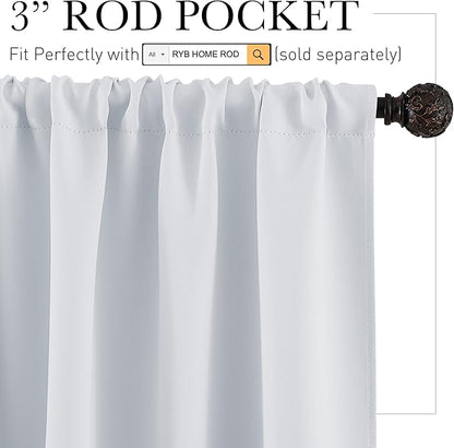 RYB HOME RV Curtains for Camper Windows, Mini Small Thermal Insulated Sunlight Heat Blocking Blocking Privacy Portable Curtains for Travel Trailer, Width 34 by Length 24, Greyish White, 2 Panels