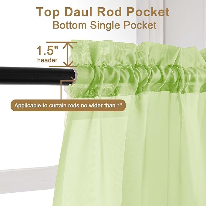 Chyhomenyc Lime Sheer Curtains 72 Inch Length 2 Panels, Light Filtering Soft Airy Rod Pocket Voile Window Curtain Drapes for French Door Bedroom Living Room, Each 42Wx72L