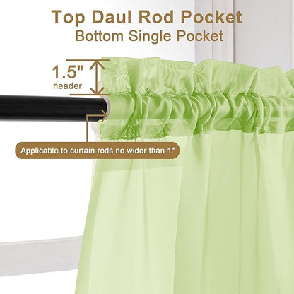 Chyhomenyc Lime Sheer Curtains 72 Inch Length 2 Panels, Light Filtering Soft Airy Rod Pocket Voile Window Curtain Drapes for French Door Bedroom Living Room, Each 42Wx72L