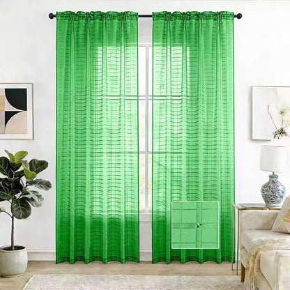 SpaceDresser Check Sheer Curtains 45 Inches 2 Panels Set, Rod Pocket Plaid Window Curtain for Living Room, Green Semi Sheer Drapes for Kitchen Bedroom Children Room Yard（Green, 52W x 45L）