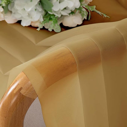 Chyhomenyc Gold Sheer Curtains 45 Inch Long 2 Panels, Short Voile Drapes for Dinning Small Windows Bathroom Living Room Bedroom, Rod Pocket, 42Wx45L Inches