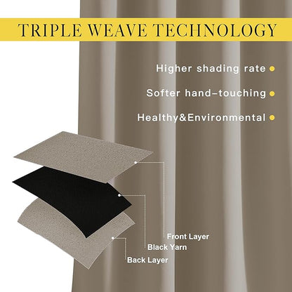 NICETOWN Blackout Taupe Curtains 84 inches Long, Grommet Room Darkening Thermal Insulated Sound Dampening Window Treatments for Bedroom/Home Office, 2 Panels, W46 x L84