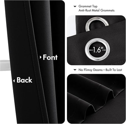 MIULEE Black Blackout Curtains - Bedroom Window Treatment Curtains Thermal Insulated Room Darkening Drapes for Living Room Kitchen Grommet Top Light Blocking Drapery, 40 x 48 Inches Long, 2 Panels
