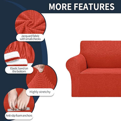 Cupuamon 2026 New Stretch Oversized Sofa Slipcovers Couch Sofa Cover for 4 Seater Furniture Protector Covers with Elastic Bottom Jacquard Fabric Small Checks for Pets, Kids - Pureed Pumpkin