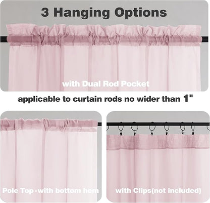 Chyhomenyc Sheer Curtains 36 inch Length 2 Panels, Light Filtering Voile Rod Pocket Short Window Sheer Curtians for Bathroom Living Room, 2PCS, Blush Pink