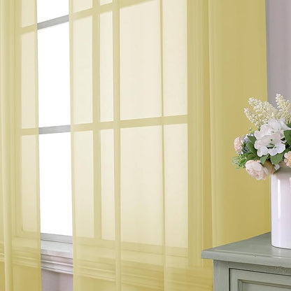 Aiyufeng Yellow Sheer Curtains 54 Inch Length 2 Panels Set, Light Filtering Airy Rod Pocket Yellow Window Curtain Treatment Drapes for Kitchen Bedroom Living, Each 42Wx54L Inches