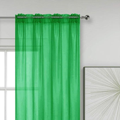 SpaceDresser Sheer Voile Window Treatment Rod Pocket Curtain Panels for Kitchen Bedroom Living Room Drapes Sunlight Filtering Privacy Semi Home Decor Assorted Colors Sizes (Green, 52 W x 96 L)