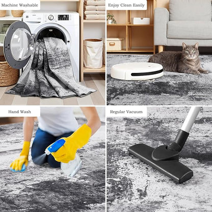 Toneed Entryway Rug 2x3 Door Mat for Indoor Entrance, Washable Small Throw Rug for Kitchen Floor, Front Door, Bedroom Bedside, Non-Slip Low Pile, Abstract Slate Grey