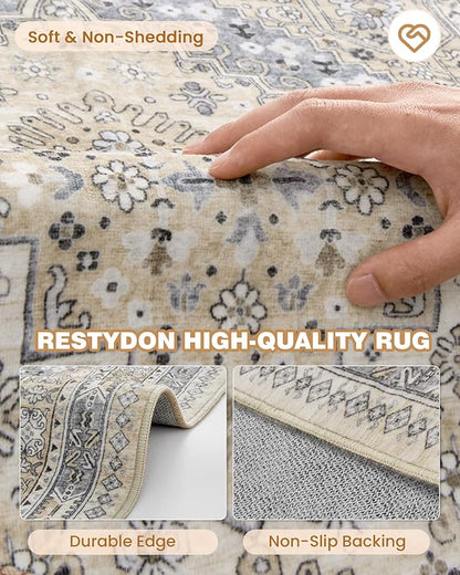 Entryway Rug - 2x3 Washable Rug Runner for Bathroom, Laundry Room, Kitchen, Soft Vintage Hallway Runner for Bedroom, Non-Slip Door Mat Indoor Entrance(Beige,2'x3')