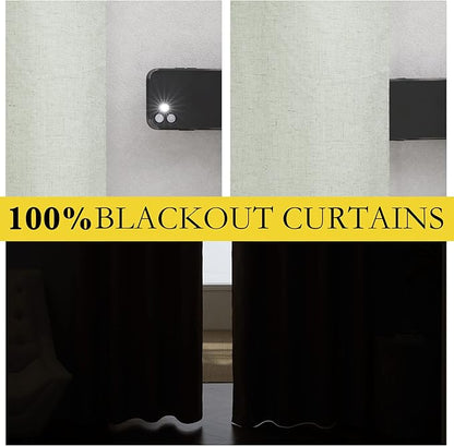 NICETOWN Extra Long Linen 100% Blackout Curtains 120" Length 2 Panels Set with Thermal Insulated Liners, Sage Green, 62" Width, Farmhouse Style Window Draperies for Patio Sliding Glass Door