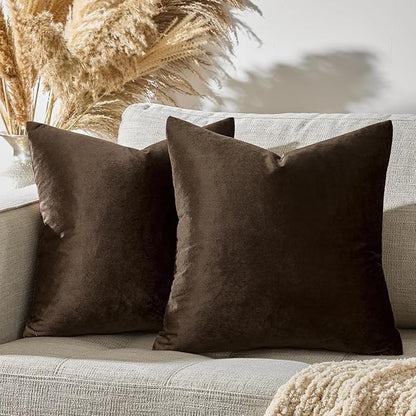 GIGIZAZA Brown Velvet Pillow Covers 26x26,Square Solid Throw Pillow Covers Decorative Modern Pillows Big Vintage Cases for Couch Pack of 2