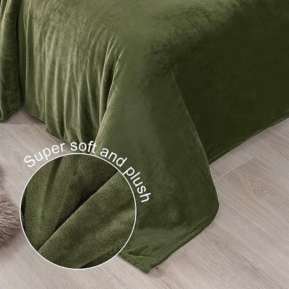 Exclusivo Mezcla Fleece Blanket Twin Size for Bed, Super Soft and Warm, All Season, Cozy, Plush, Lightweight, 60x80 Inches Olive Green