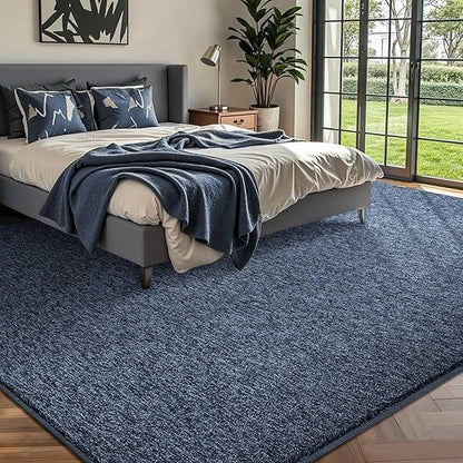 FinRèc 7x10 Washable Area Rugs for Bedroom Living Room, Low Pile Thin Rug Solid Color, Non-Slip Carpet Indoor for Home Decor (Navy Blue)