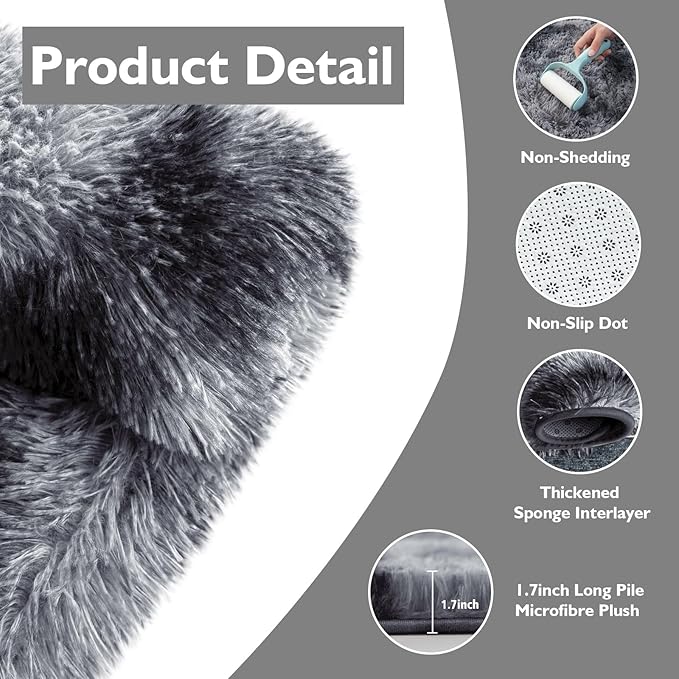 Shag Area Rug for Bedroom 4x6,Tie-Dyed Black Fluffy Area Rugs for Living Room,Soft Fuzzy Rug Non-Shedding Indoor Plush Carpet for Kids Bedroom Nursery Dorm Home Decor