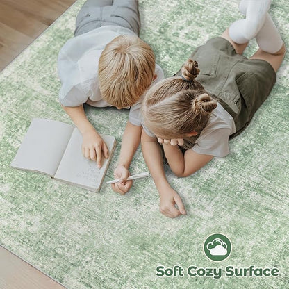 Area Rug 10x14 Washable Rug, Vintage Boho Medallion Rugs Non-Slip Soft Low Pile Large Distressed Rug Indoor Retro Carpet for Living Room Bedroom Dining Room Home Office (SageGreen, 10'x14')