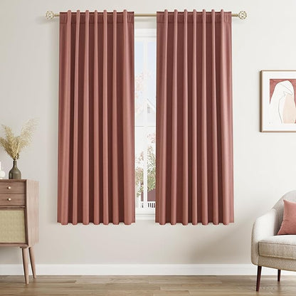 Guken 100% Blackout Curtains 63 Inch Length 2 Panels Set for Girls Bedroom Back Tab Thermal Insulated Black Out Linen Drapes Room Darkening Window Curtains 63 Inches Long,Dusty Rose