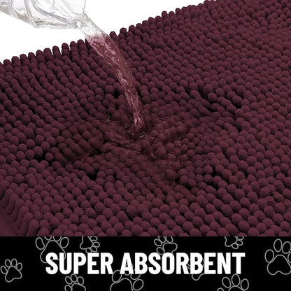 Smiry Dog Door Mat for Muddy Paws, Absorbent Dirt Trapper Non Slip Quick Dry Washable Chenille Mat for Mud Dogs, Entry Rug for Indoor and Outdoor (48x30 Inches, Russet and Black)