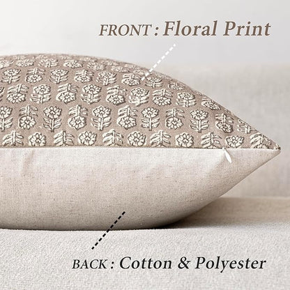 Foindtower Set of 2 Decorative Vintage Floral Print Throw Pillow Covers Neutral Modern Farmhouse Cushion Covers Boho Home Decor for Sofa Couch Chair Bedroom Living Room,24×24 Inch,Tan Taupe