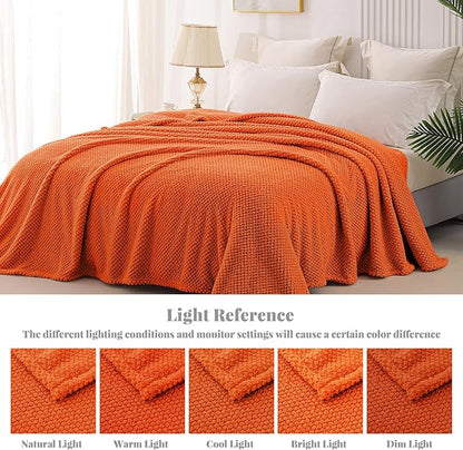 Whale Flotilla King Size Fuzzy Fleece Blanket, Fluffy Warm Soft Jacquard Bed Blankets for All Season, Lightweight and Cozy, 90x104 Inch, Burnt Orange
